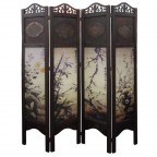 #31-104 4 Panel Chinese Floral Calligraphy Room Divider